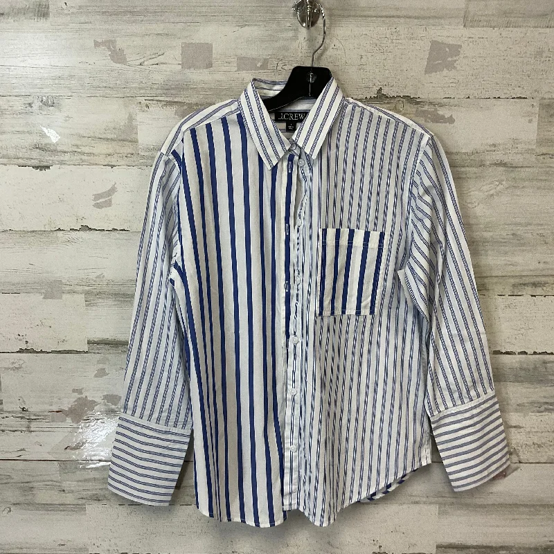 Women's Blouse with Low CollarBlouse Long Sleeve By J. Crew In Blue & White, Size: S