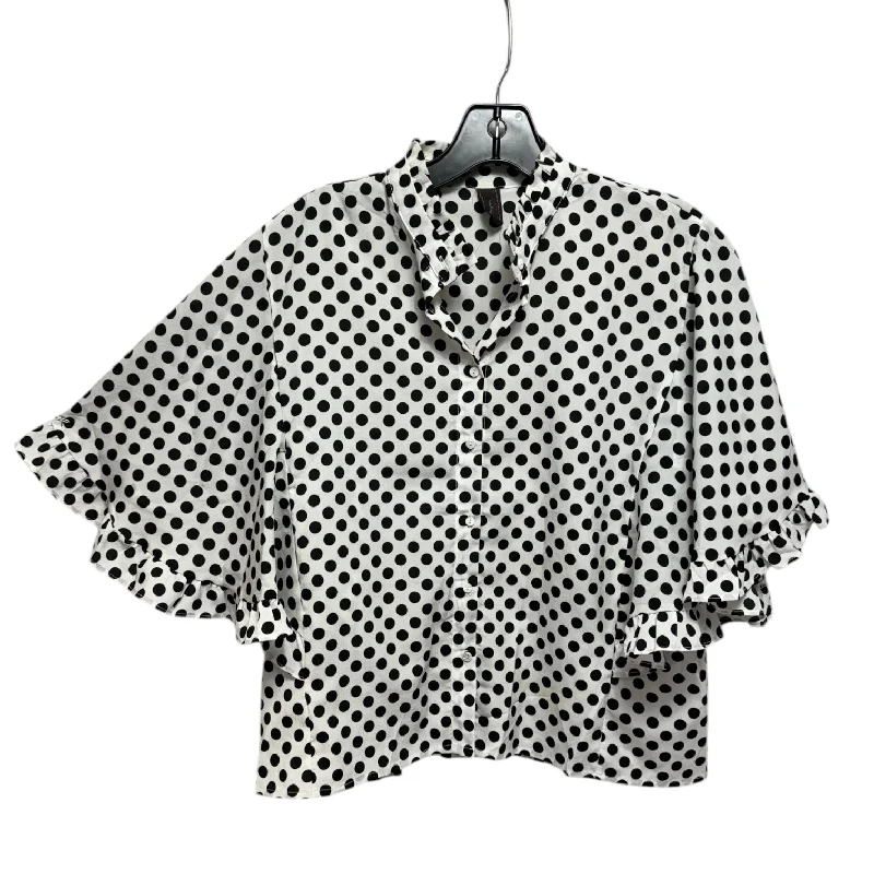 Women's Blouse with Mandarin CollarBlouse Short Sleeve By Valijo In Polkadot Pattern, Size: M