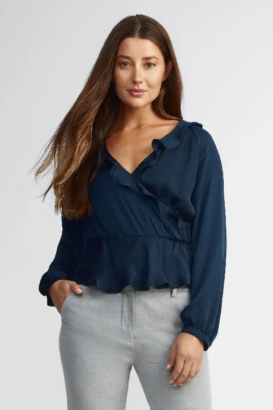 Women's Blouse with Narrow CollarChemisier manches bouffantes - Femme