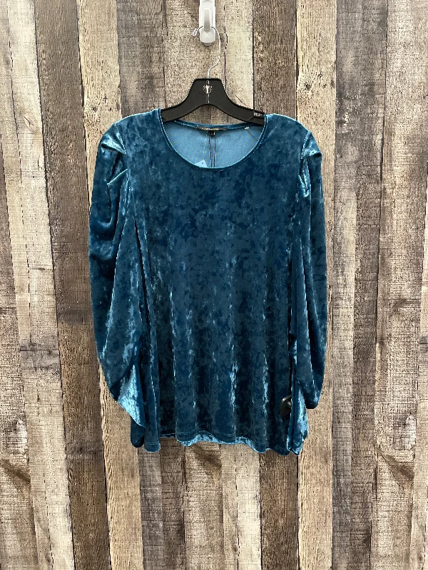 Women's Ruffled BlouseBlouse Long Sleeve By Cmb In Blue, Size: L