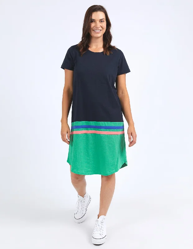 Women's Blouse with Long SleevesElm Rhea Tee Dress Navy & Green Colour Block