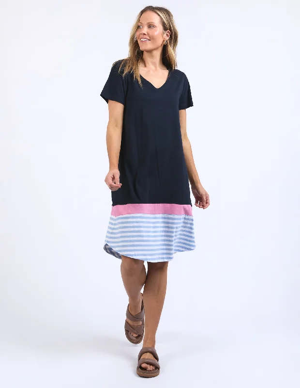 Women's Blouse with High CollarElm Draw The Line Tee Dress Navy/Blue And White Stripe