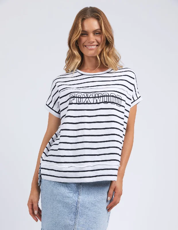 Women's Blouse for HolidayThrow On Short Sleeve Stipe Tee - White - Foxwood