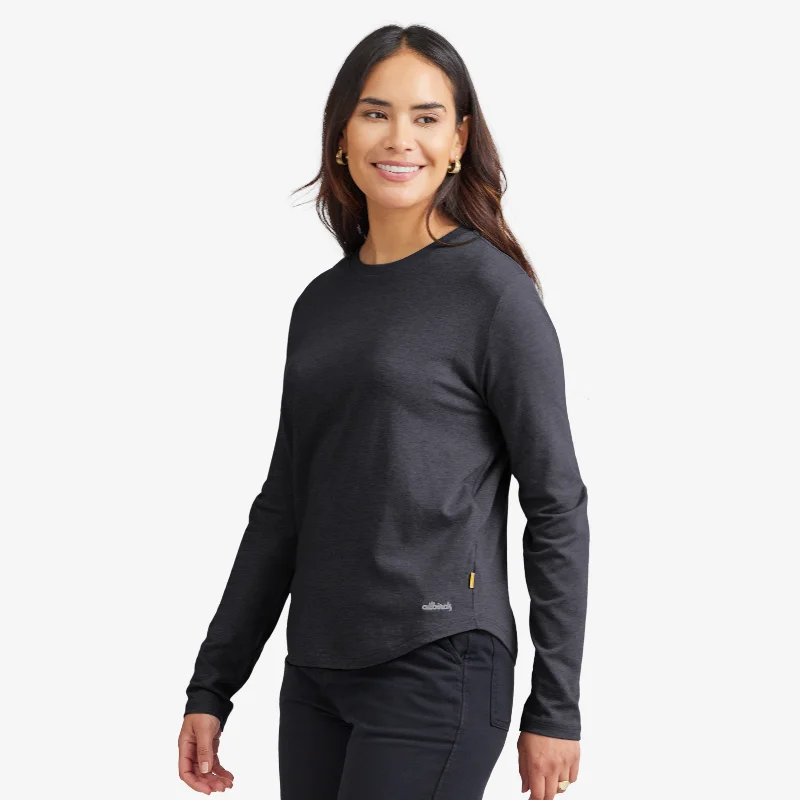 Women's Blouse with Low CollarWomen's Soft Merino Long Sleeve Tee - Natural Black