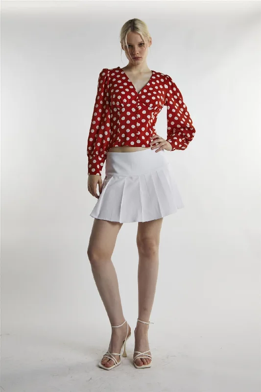 Women's Blouse with Shawl CollarRusty White Polka Long Sleeve-Top