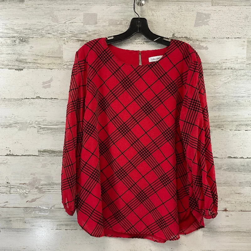 Women's Blouse for PartyBlouse 3/4 Sleeve By Calvin Klein In Red, Size: L