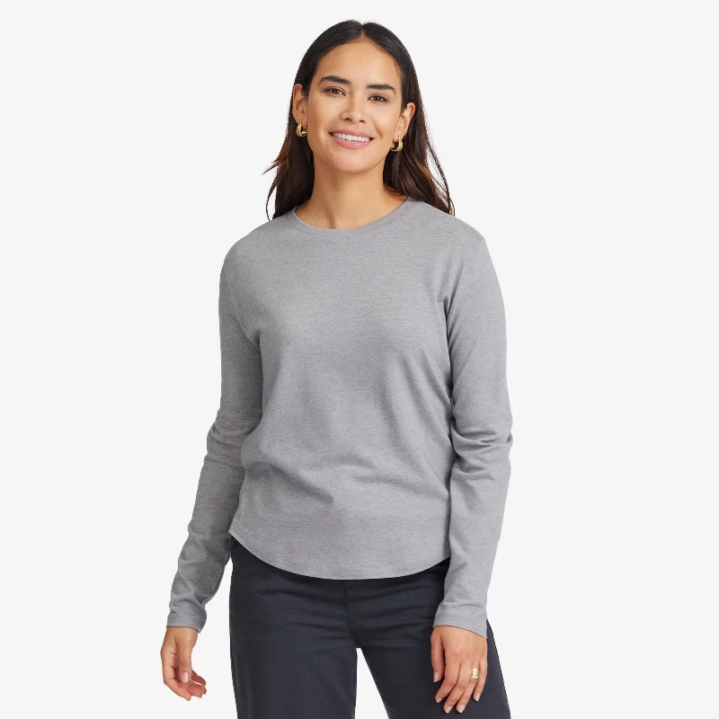 Women's Blouse with Collarless NeckWomen's Soft Merino Long Sleeve Tee - Medium Grey