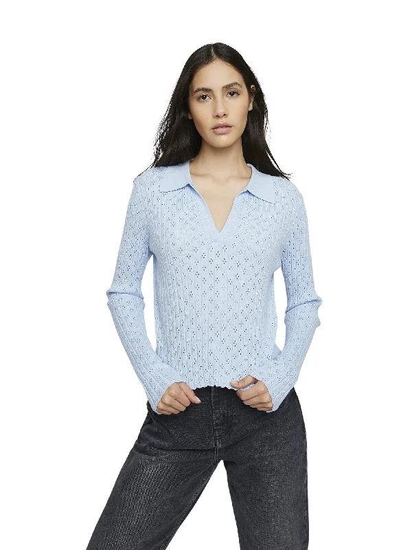 Women's Patterned BlouseLight Blue Long Sleeve Crochet Collar Shirt