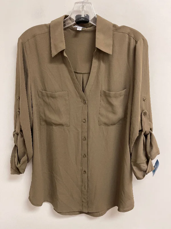 Women's Blouse with V-Shaped CollarBlouse Long Sleeve By Express In Brown, Size: L