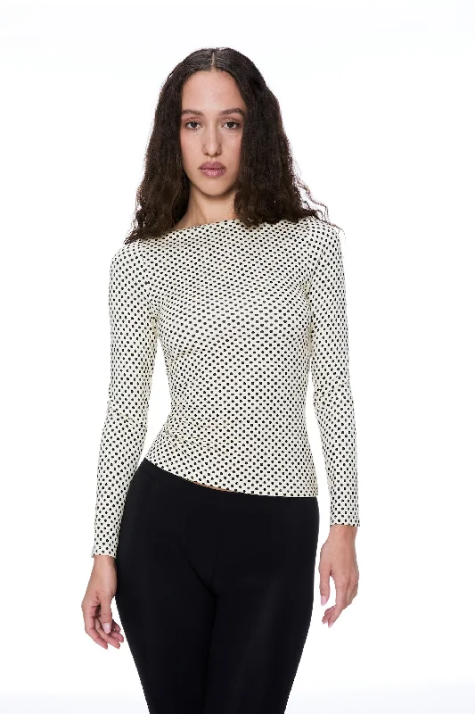 Women's Blouse with Keyhole CollarAMELIA TOP - BUTTER POLKA DOT