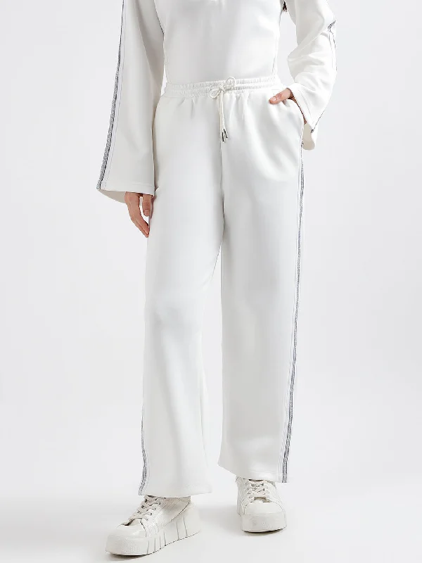 Women's Blouse with Three-Quarter SleevesElle Women White Solid Relaxed Fit Sweatpant