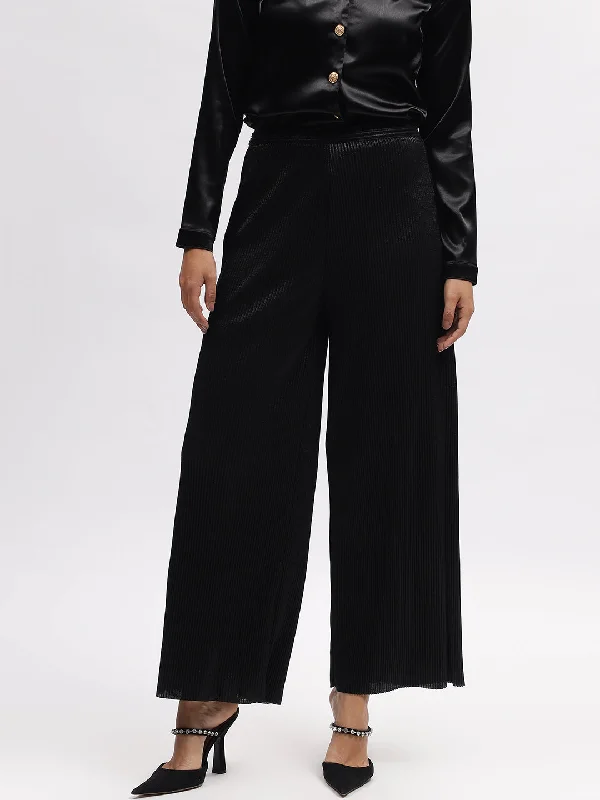 Women's Blouse with Peter Pan CollarCentre Stage Women Black Solid Regular Fit Trouser