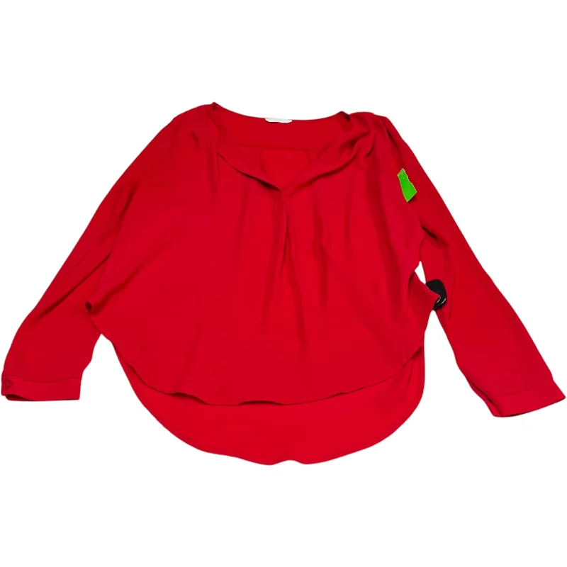 Women's Blouse with Mandarin CollarBlouse Long Sleeve By Lush In Red, Size: S