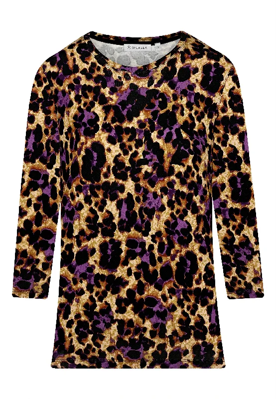 Women's Blouse with Sweetheart NeckMixed Leopard Print Top