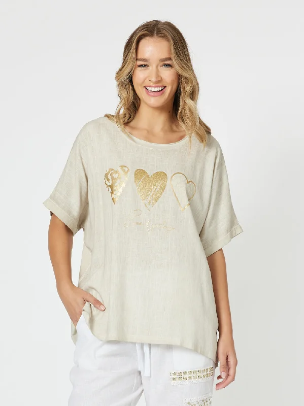 Women's Blouse with LaceThreadz Hearts Tee Stone