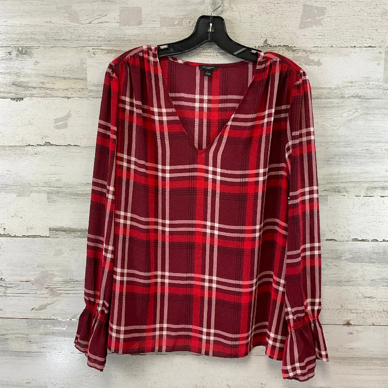 Women's Blouse with V-Shaped CollarBlouse Long Sleeve By Ann Taylor In Red, Size: L