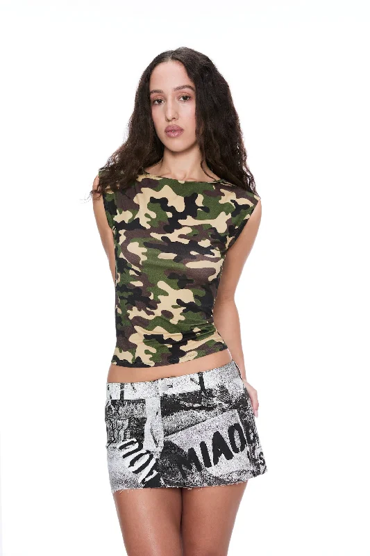 Women's Blouse with V-Shaped CollarKELLY TOP - CAMO