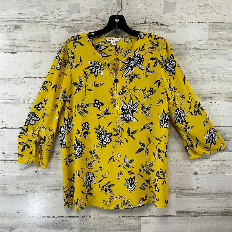 Women's Blouse with Wide CollarBlouse Long Sleeve By Counterparts In Yellow, Size: M