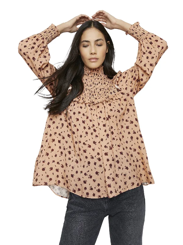 Women's Ruffled BlouseGlamorous Peach Spotted Long Sleeve Blouse