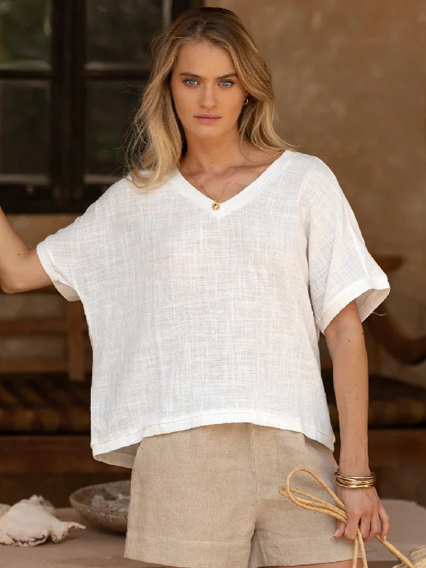 Women's Blouse with Sweetheart CollarMontego Cotton Top White