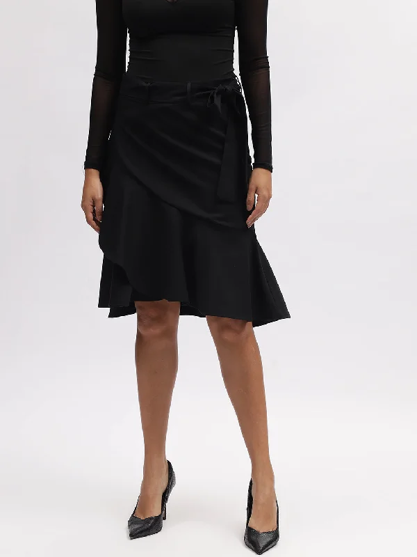 Women's Cotton BlouseIconic Women Black Solid Regular Fit Skirt