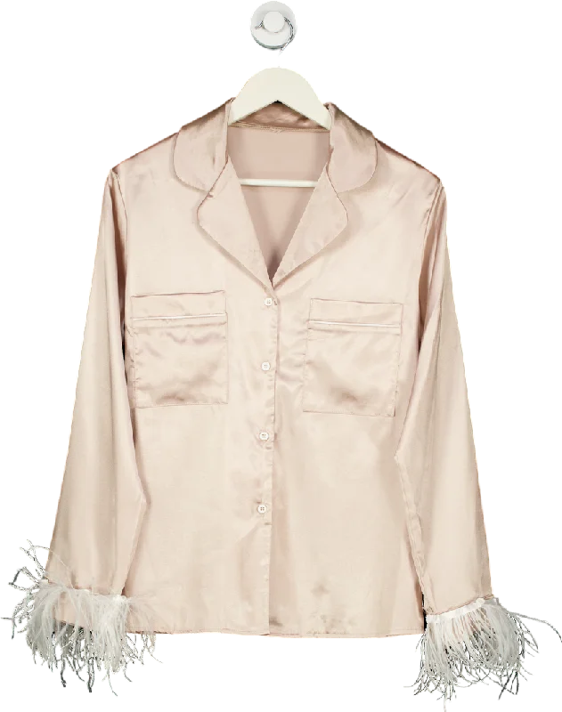 Women's Low Collar SweatersPink satin feather trim shirt UK S