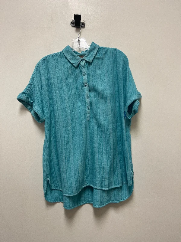 Women's Blouse with Sweetheart CollarBlouse Short Sleeve By Chicos In Blue, Size: L