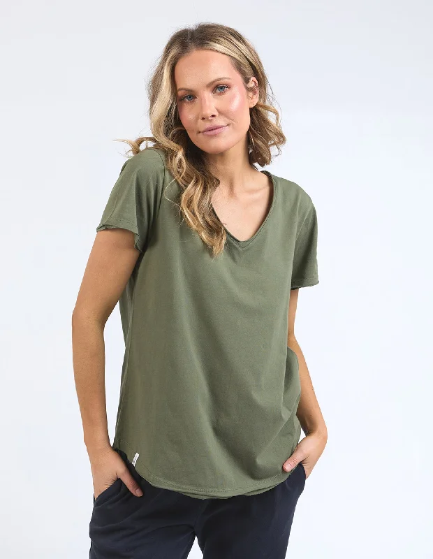 Women's Blouse with Cap SleevesElm Pima Vee Tee Khaki