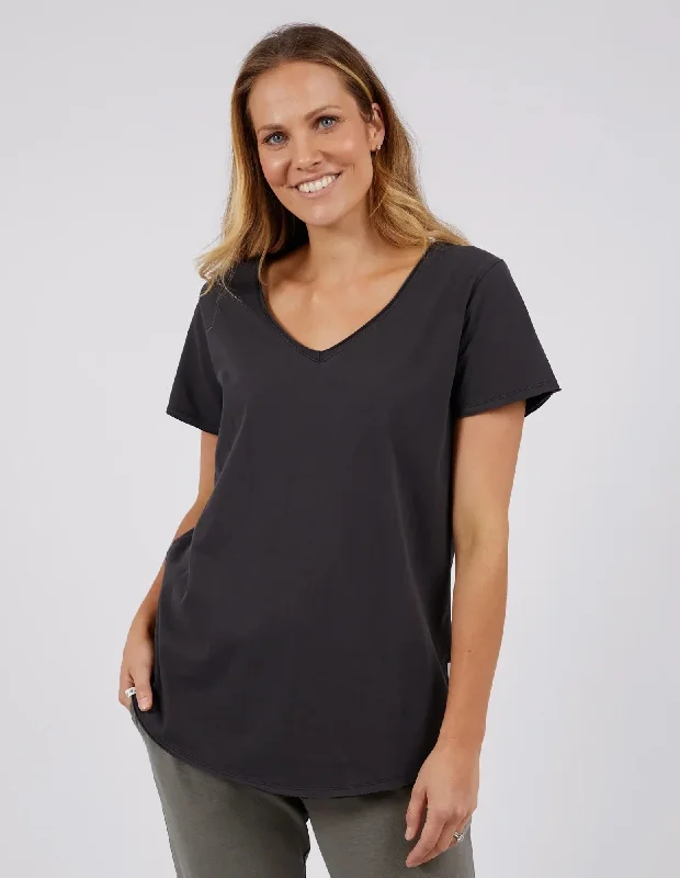 Women's Blouse with Narrow CollarFundamental Vee Tee - Washed Black - Elm Lifestyle