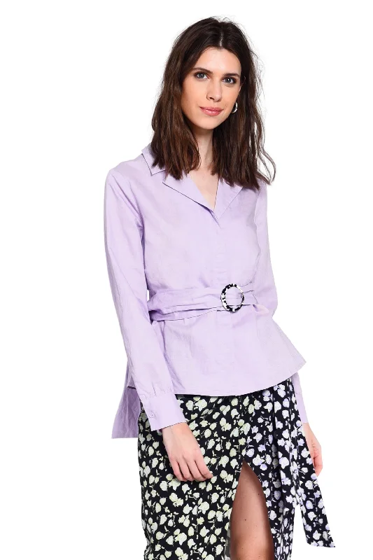 Women's Blouse for SchoolGlamorous Lilac Belted Long Sleeve Shirt