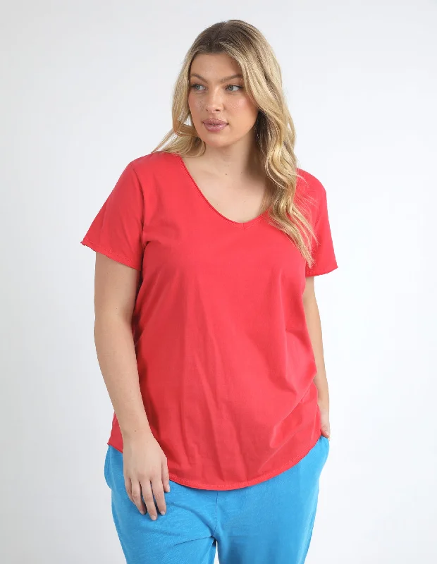 Women's Blouse with BeadsFundamental Vee Tee - Bittersweet Red - Elm Lifestyle