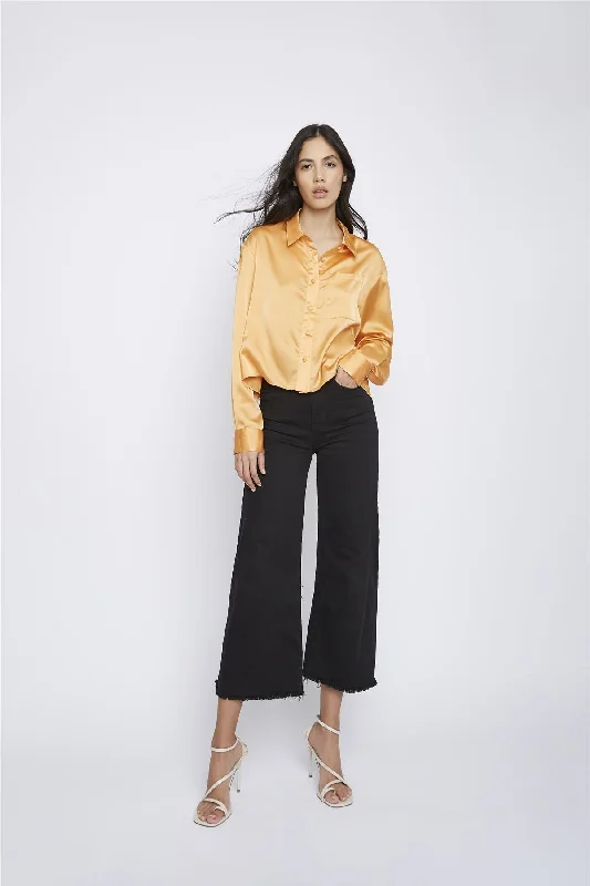 Women's Blouse with Boat CollarLight-Orange Long-Sleeve Shirt