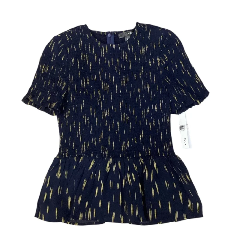 Women's Blouse with High CollarBlouse Short Sleeve By Aqua In Navy, Size: S