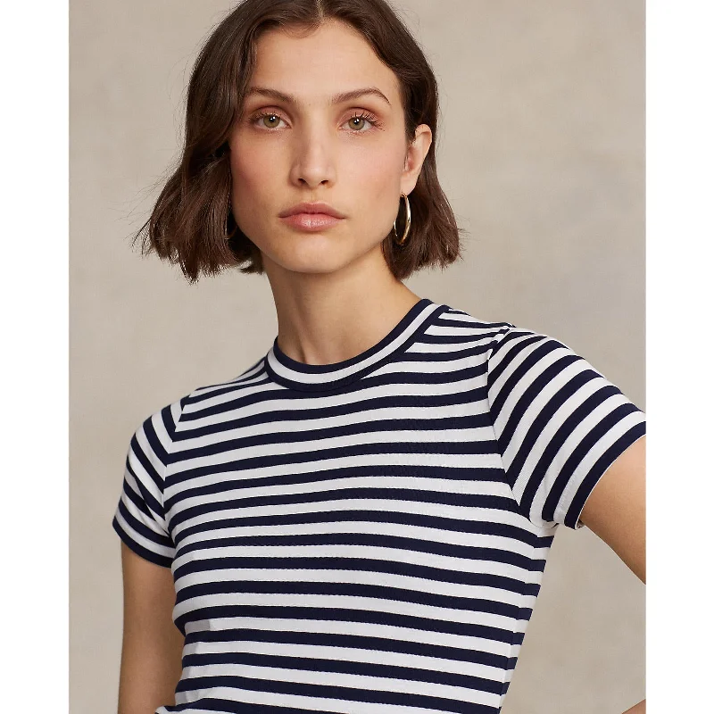 Women's Blouse with RufflesPolo Ralph Lauren - Cotton Crewneck Tee - Stripe - Cruise Navy/White