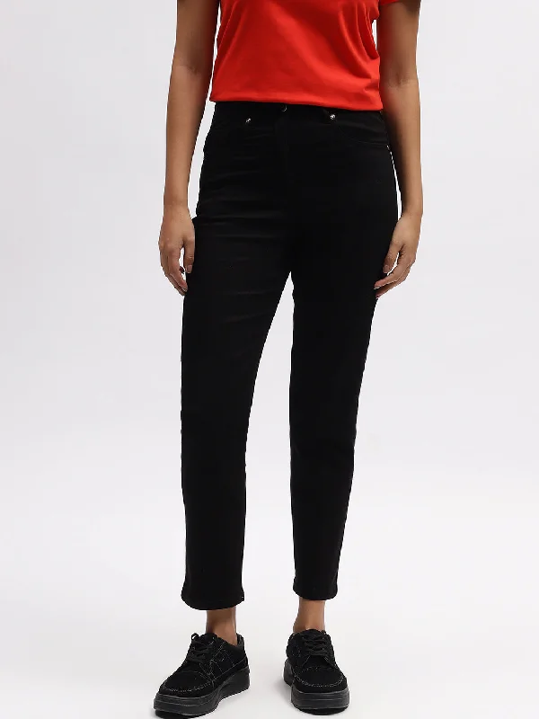 Women's Blouse with Low CollarElle Women Black Solid Slim Fit Jeans