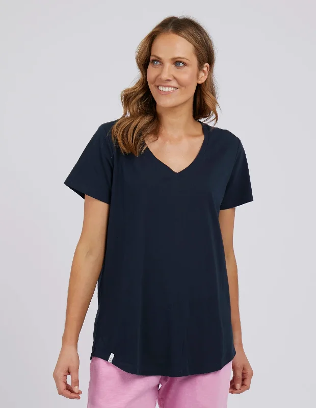 Women's Blouse with Narrow CollarFortune Vee S/S Tee - Navy - Elm Lifestyle