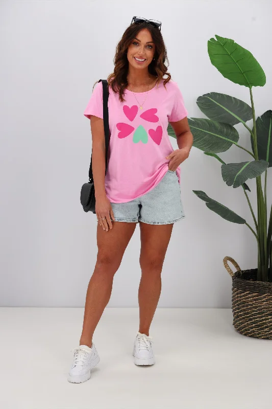 Women's Blouse with Low CollarElm Hearts of Summer Tee Pink