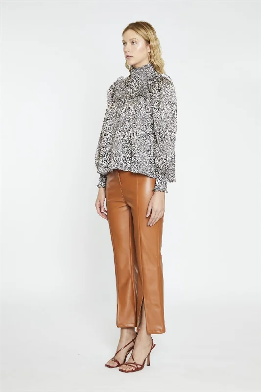 Women's Blouse with Boat CollarLeopard-Swirl Long-Sleeve Blouse