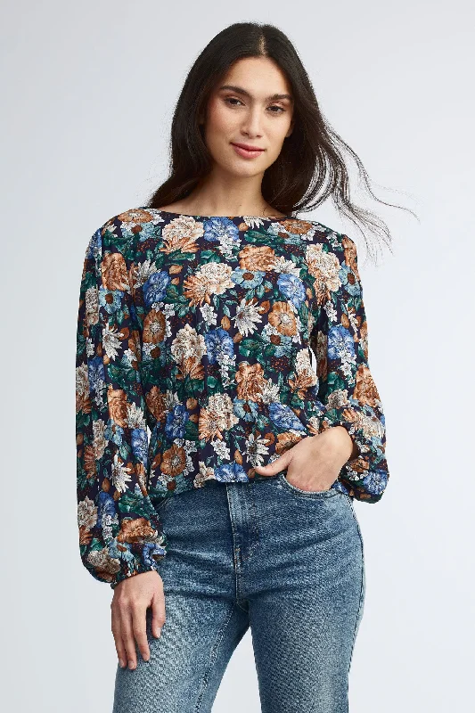 Women's Blouse with BeltChemisier manches longues imprimé floral - Femme