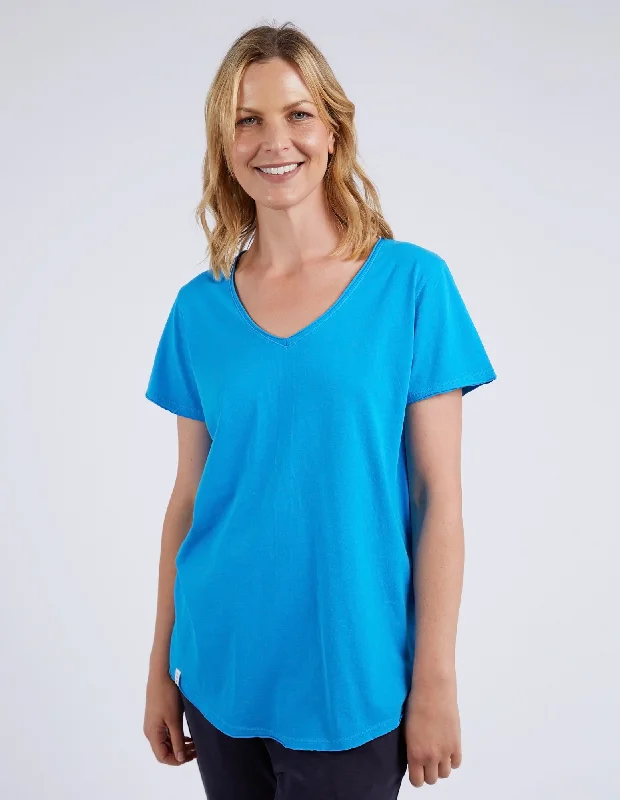 Women's Blouse with Collarless DesignFundamental Vee Tee - Ibiza Blue - Elm Lifestyle