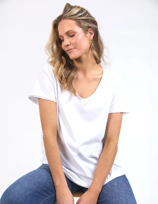 Women's Blouse with Asymmetrical HemElm Pima Vee Tee White