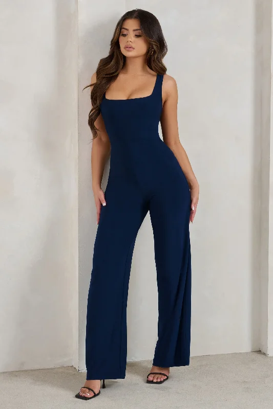 Women's Jumpsuits with Low WaistToni | Navy Square Neck Sleeveless Jumpsuit