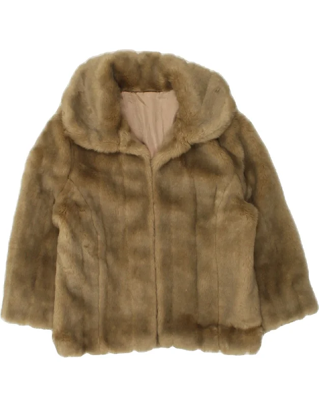 Women's Coats with Fur Trimmed ZipperVINTAGE Womens Faux Fur Jacket UK 10 Small Khaki