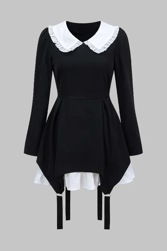 Women's Square Collar DressesPatchwork Long Sleeve Mini Dress