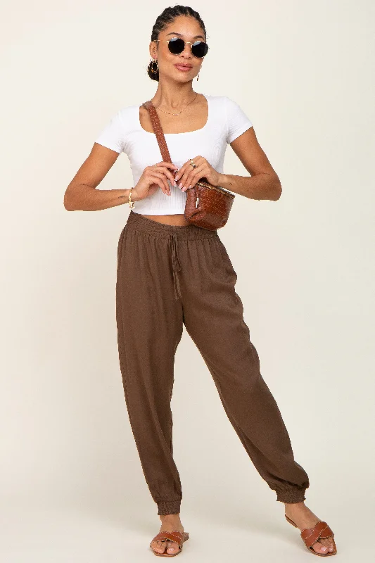 Women's Jodhpurs with Belt LoopsBrown Drawstring Accent Joggers