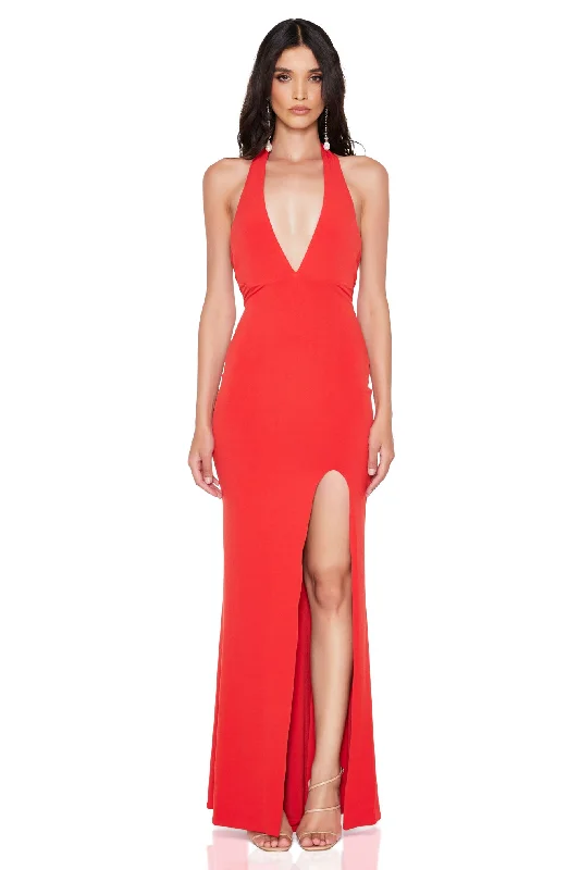 Women's Sweetheart-Back DressesNookie Illegal Side Split Gown - Red