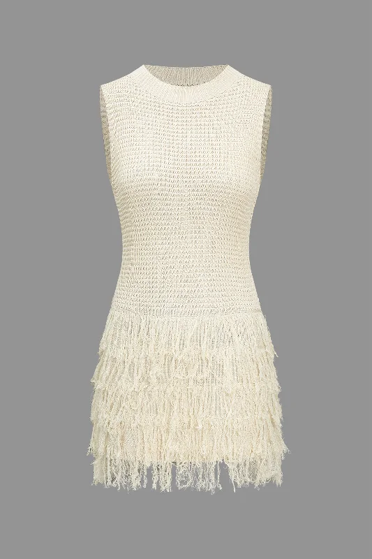 Women's High-Low DressesKnit Fringe Sleeveless Mini Dress