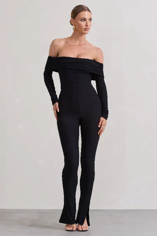 Women's Jumpsuits with Long LengthDestined | Black Bardot Slim-Leg Jumpsuit