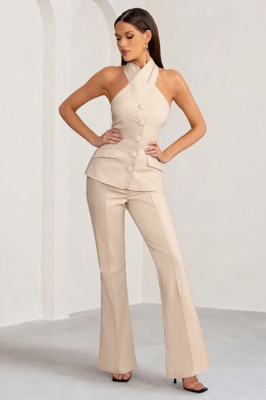 Women's Jumpsuits with Rounded CollarKehlani | Stone High Waist Wide Leg Trousers