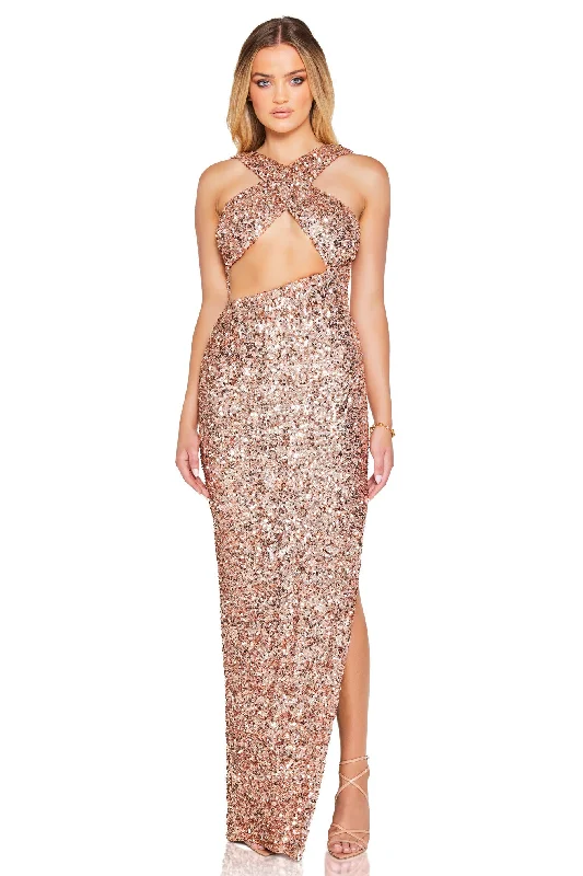 Women's Wide-Neck DressesNookie Luma Cut Out Gown - Rose Gold